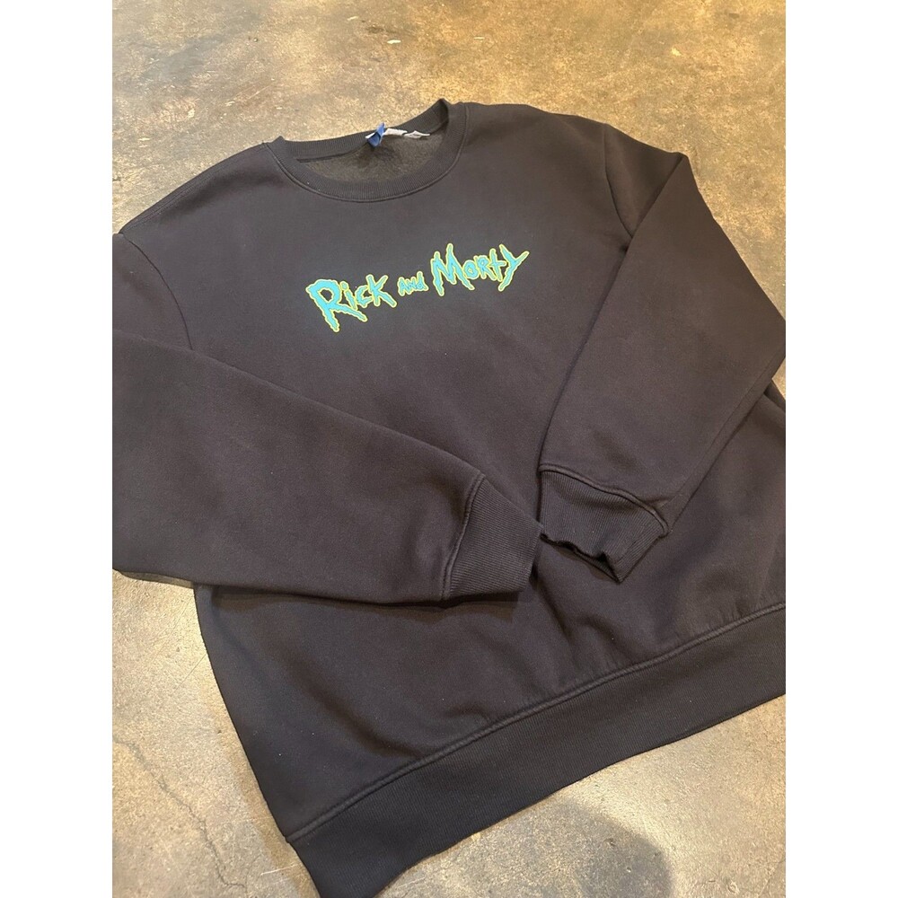 Rick and Morty Sweatshirt Medium Cartoon Network Graphic Crewneck Black Mens